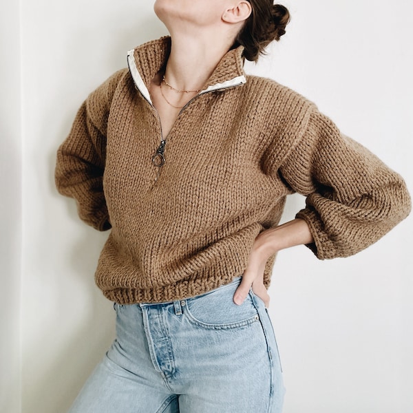 Knitting Pattern | The Dayton | chunky classic half zip turtleneck knit pullover sweater jumper easy knitting pattern