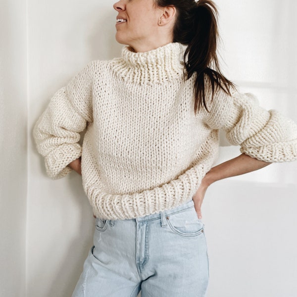 Knitting Pattern | The Charlie | modern chunky turtleneck roll neck knit pullover sweater jumper easy knitting pattern