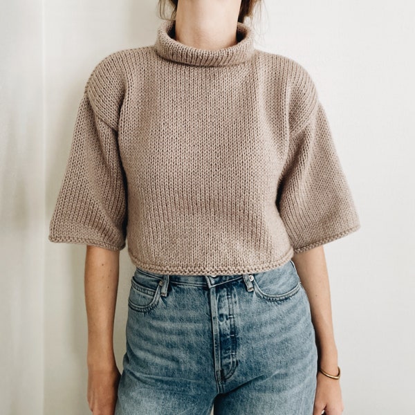 Knitting Pattern | The Beth | lightweight cropped mock neck knit sweater jumper easy knitting pattern