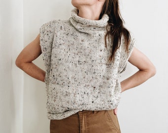 Modèle de tricot | Le meunier | Pull léger surdimensionné sans manches en tricot à col roulé avec gilet et haut modèle de tricot facile