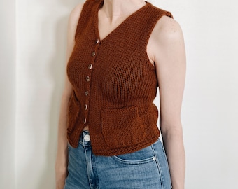 Knitting Pattern | The Meredith | lightweight cropped sleeveless v neck knit sweater vest slipover top jumper easy knitting pattern