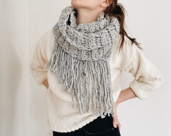 Crochet Pattern | The Berkeley | chunky long oversized scarf with fringe easy crochet pattern