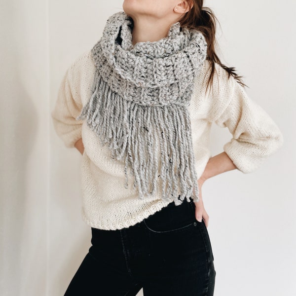 Crochet Pattern | The Berkeley | chunky long oversized scarf with fringe easy crochet pattern