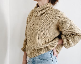Knitting Pattern | The Devon | modern chunky oversized turtleneck knit pullover sweater jumper easy knitting pattern