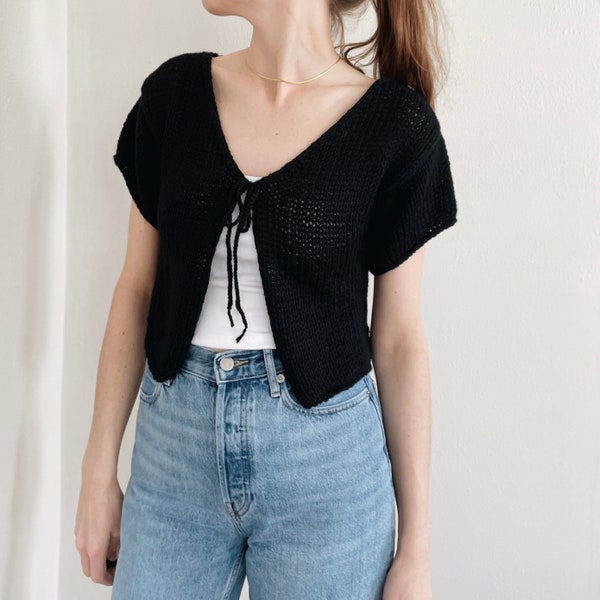 Knitting Pattern | The Martha | lightweight front tie cropped v neck short sleeve knit sweater top jumper easy knitting pattern