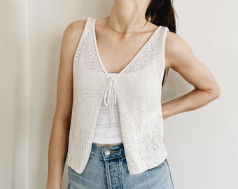 Knitting Pattern | The Scarlett | modern cropped v neck sleeveless front tie knit tank top spring summer easy knitting pattern