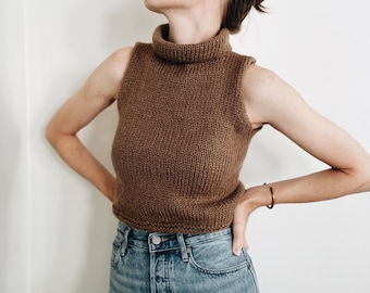 Knitting Pattern | The Merritt | lightweight cropped sleeveless mock neck knit sweater vest slipover top jumper easy knitting pattern