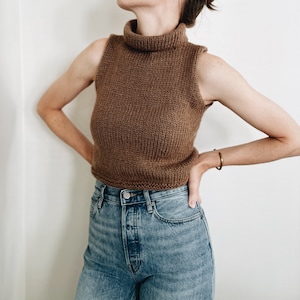 Knitting Pattern | The Merritt | lightweight cropped sleeveless mock neck knit sweater vest slipover top jumper easy knitting pattern