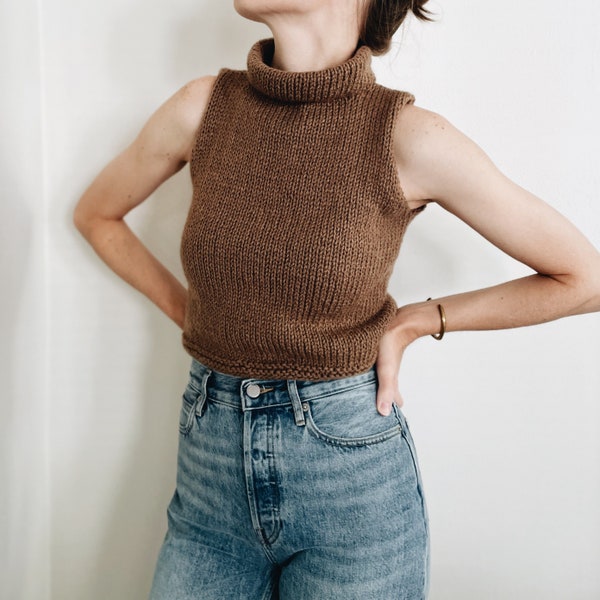 Knitting Pattern | The Merritt | lightweight cropped sleeveless mock neck knit sweater vest slipover top jumper easy knitting pattern