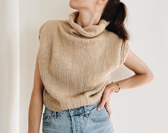 Knitting Pattern | The Matilda | lightweight classic sleeveless roll neck knit sweater vest slipover top jumper easy knitting pattern