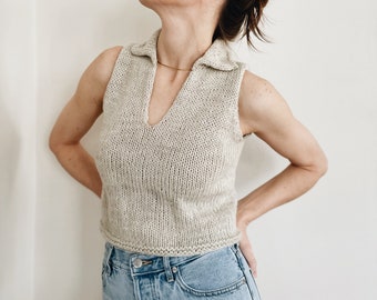 Knitting Pattern | The Lucie | lightweight cropped sleeveless johnny collar neck knit sweater slipover top jumper easy knitting pattern