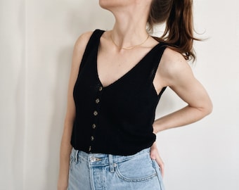 Knitting Pattern | The Edith | modern cropped v neck sleeveless button up knit tank top spring summer easy knitting pattern