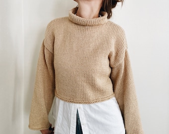 Knitting Pattern | The Campbell | lightweight cropped mock neck long sleeves knit sweater jumper easy knitting pattern