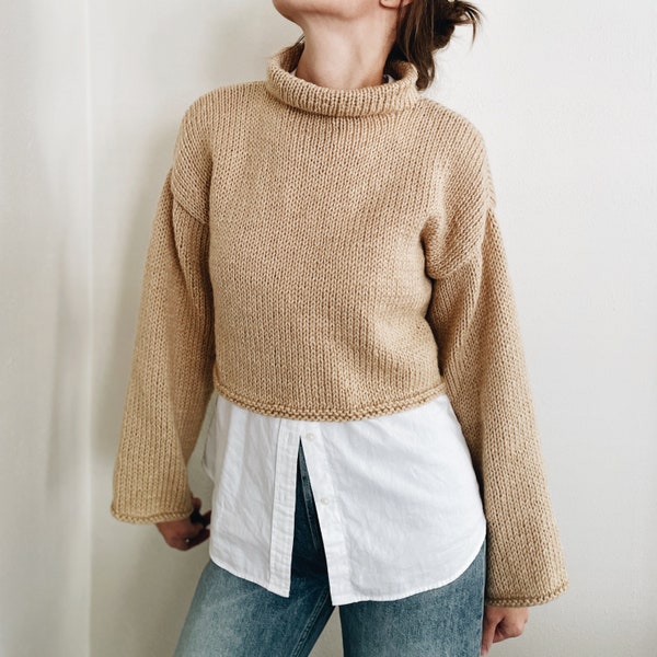 Knitting Pattern | The Campbell | lightweight cropped mock neck long sleeves knit sweater jumper easy knitting pattern