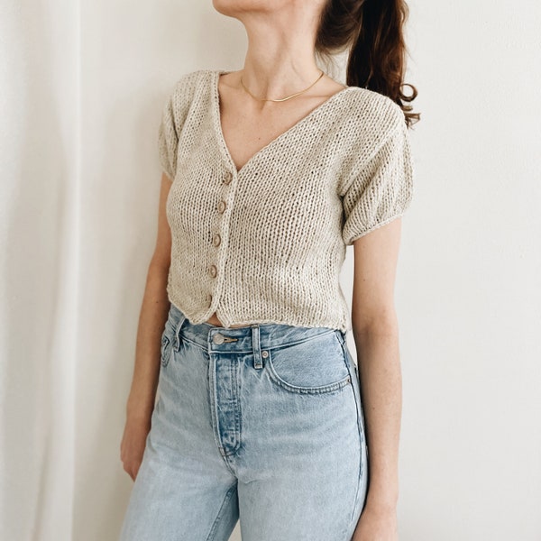 Knitting Pattern | The Alice | lightweight button up cropped v neck short sleeve knit cardigan sweater top jumper easy knitting pattern