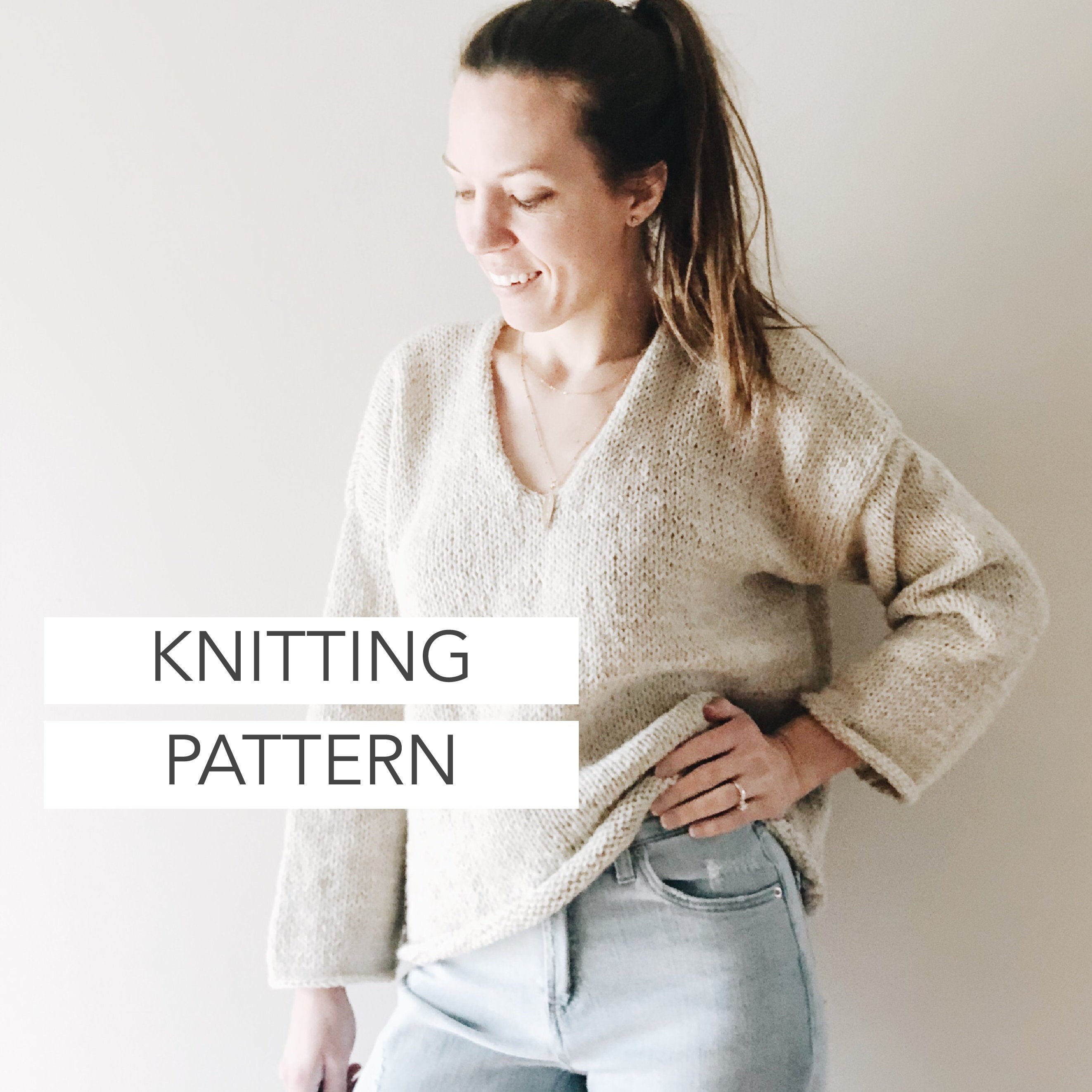 Knitting Pattern The Bailey modern v neck oversized light | Etsy