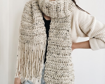 Crochet Pattern | The Berkeley | chunky long oversized scarf with fringe easy crochet pattern