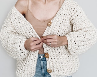 Crochet Pattern | The Elaine | modern chunky ribbed oversized knit cardigan sweater jumper easy crochet pattern