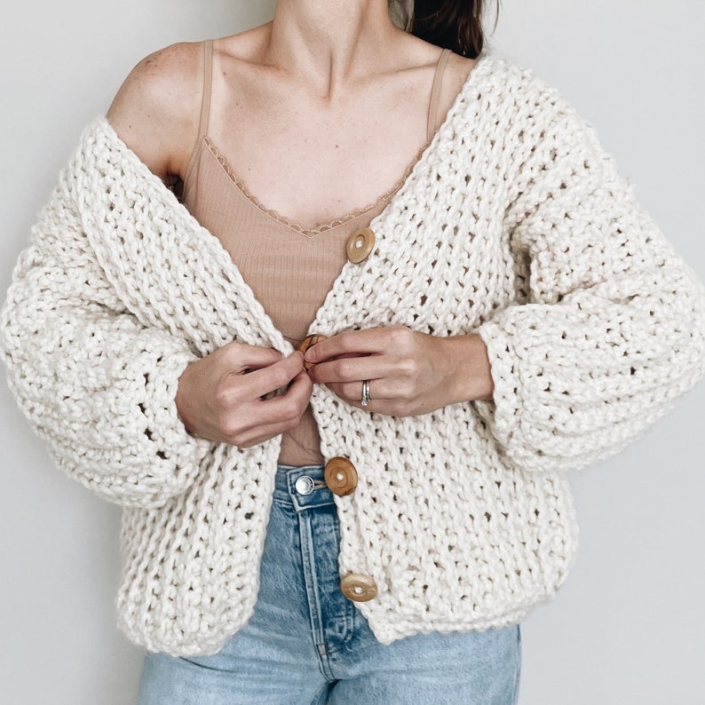 Crochet Pattern The Elaine modern chunky ribbed oversized knit cardigan sweater jumper easy crochet pattern zdjęcie 5