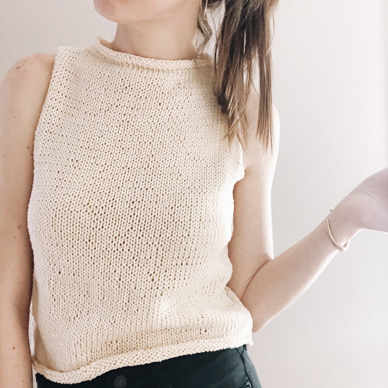 Knitting Pattern The Evelyn modern cropped roll mock neck sleeveless knit pullover top spring summer easy knitting pattern image 6