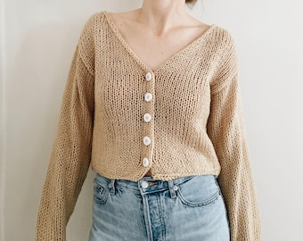 Knitting Pattern | The Lillian | lightweight button up cropped v neck knit cardigan sweater top jumper easy knitting pattern