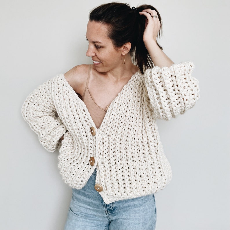 Crochet Pattern The Elaine modern chunky ribbed oversized knit cardigan sweater jumper easy crochet pattern zdjęcie 2