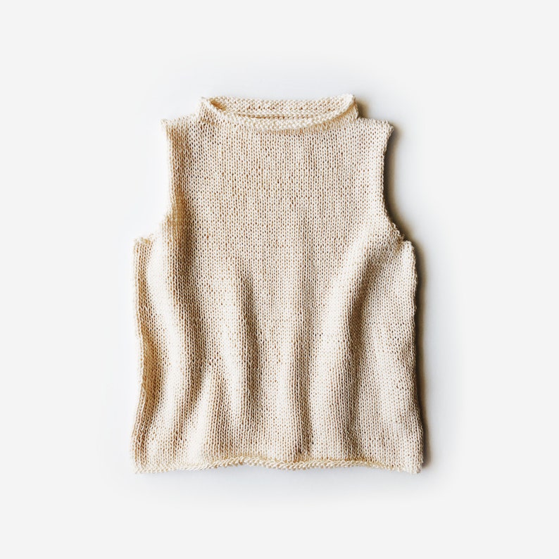 Modèle de tricot L'Evelyne Haut court moderne en tricot sans manches à col roulé et motif de tricot facile printemps-été image 9