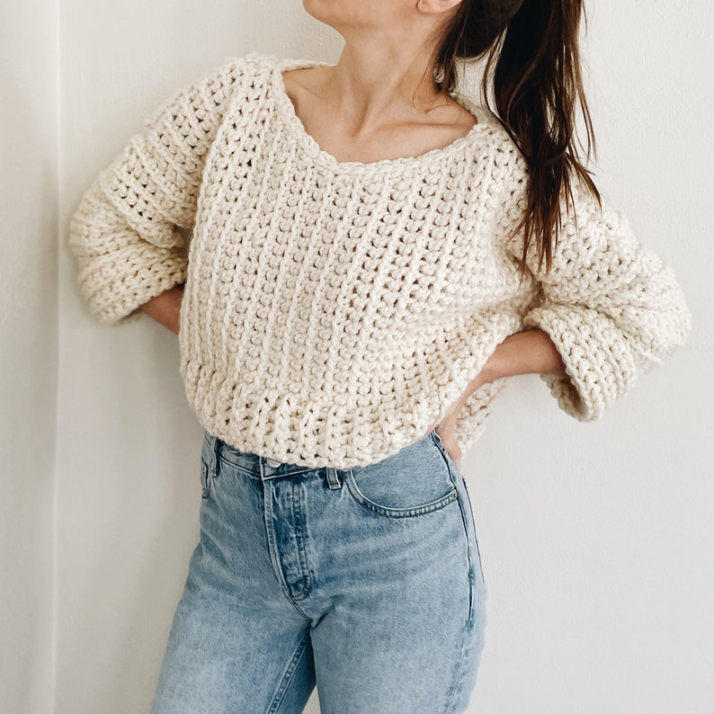 Crochet Pattern The Sable modern cropped oversized chunky ribbed knit pullover sweater jumper top easy crochet pattern image 5