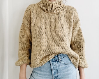 Knitting Pattern | The Devon | modern chunky oversized turtleneck knit pullover sweater jumper easy knitting pattern