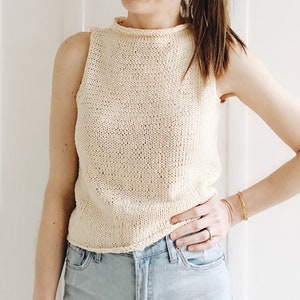 Knitting Pattern The Evelyn modern cropped roll mock neck sleeveless knit pullover top spring summer easy knitting pattern image 4