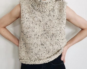Patrón de tejido / The Delanie / Jersey de punto grueso clásico sin mangas con cuello alto, chaleco y top sin mangas, patrón de tejido fácil