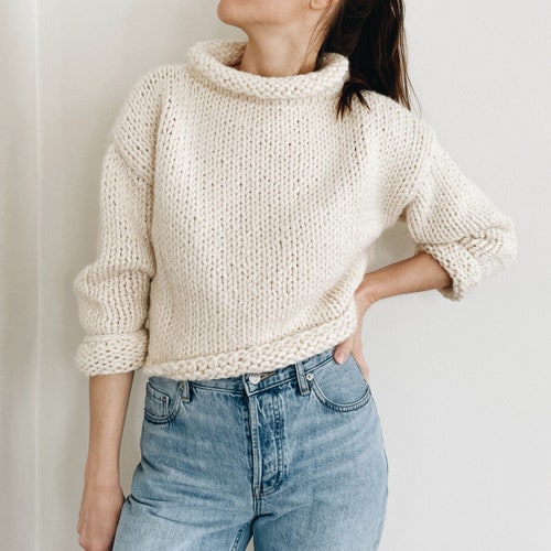 Knitting Pattern the Blair Modern Cropped Roll Neck Chunky - Etsy