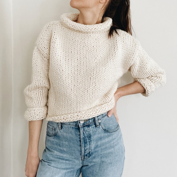 KNITTING PATTERN Women Chunky Knit Sweater Pattern, Bulky Sweater Knitting  Pattern Polo Neck Jumper Knitting Pattern 