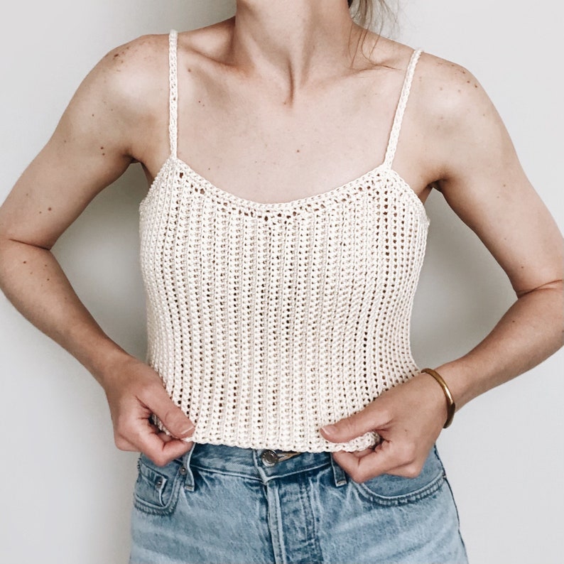 Crochet Pattern The Audrey modern cropped ribbed sleeveless knit pullover camisole tank top spring summer easy crochet pattern image 4