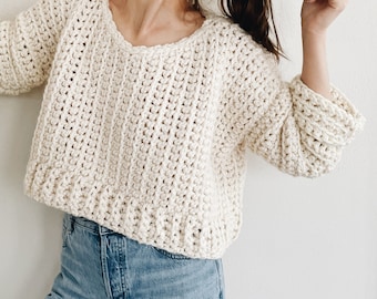 Crochet Pattern | The Sable | modern cropped oversized chunky ribbed knit pullover sweater jumper top easy crochet pattern