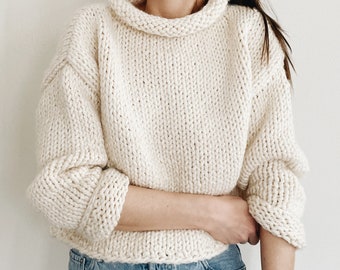 Patrón de tejido / The Blair / Suéter de punto grueso con cuello vuelto y moderno, patrón de tejido fácil