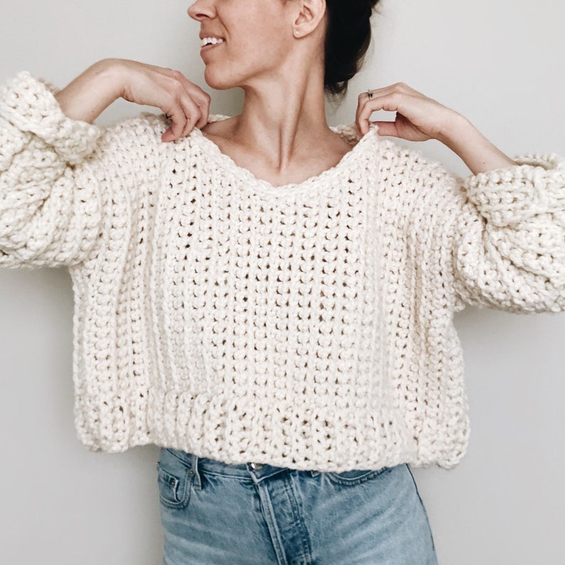 Crochet Pattern The Sable modern cropped oversized chunky ribbed knit pullover sweater jumper top easy crochet pattern image 7