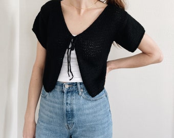 Knitting Pattern | The Martha | lightweight front tie cropped v neck short sleeve knit sweater top jumper easy knitting pattern