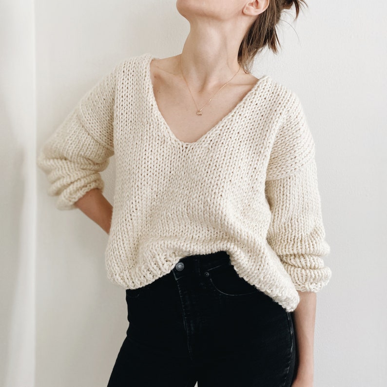 Knitting Pattern The Carrie modern chunky oversized v neck knit pullover sweater jumper easy knitting pattern image 1