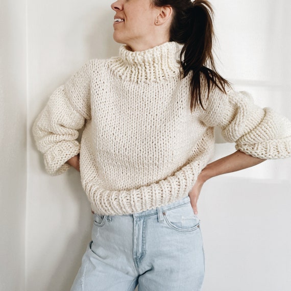 KNITTING PATTERN Women Chunky Knit Sweater Pattern, Bulky Sweater Knitting  Pattern Polo Neck Jumper Knitting Pattern 