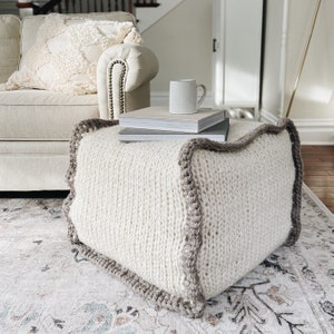 Knitting Pattern | The Chatham | modern minimalist chunky square cube ottoman pouf with accent trim detail easy knitting pattern