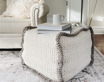 Knitting Pattern | The Chatham | modern minimalist chunky square cube ottoman pouf with accent trim detail easy knitting pattern