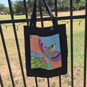 Colorful, quilted tote bag