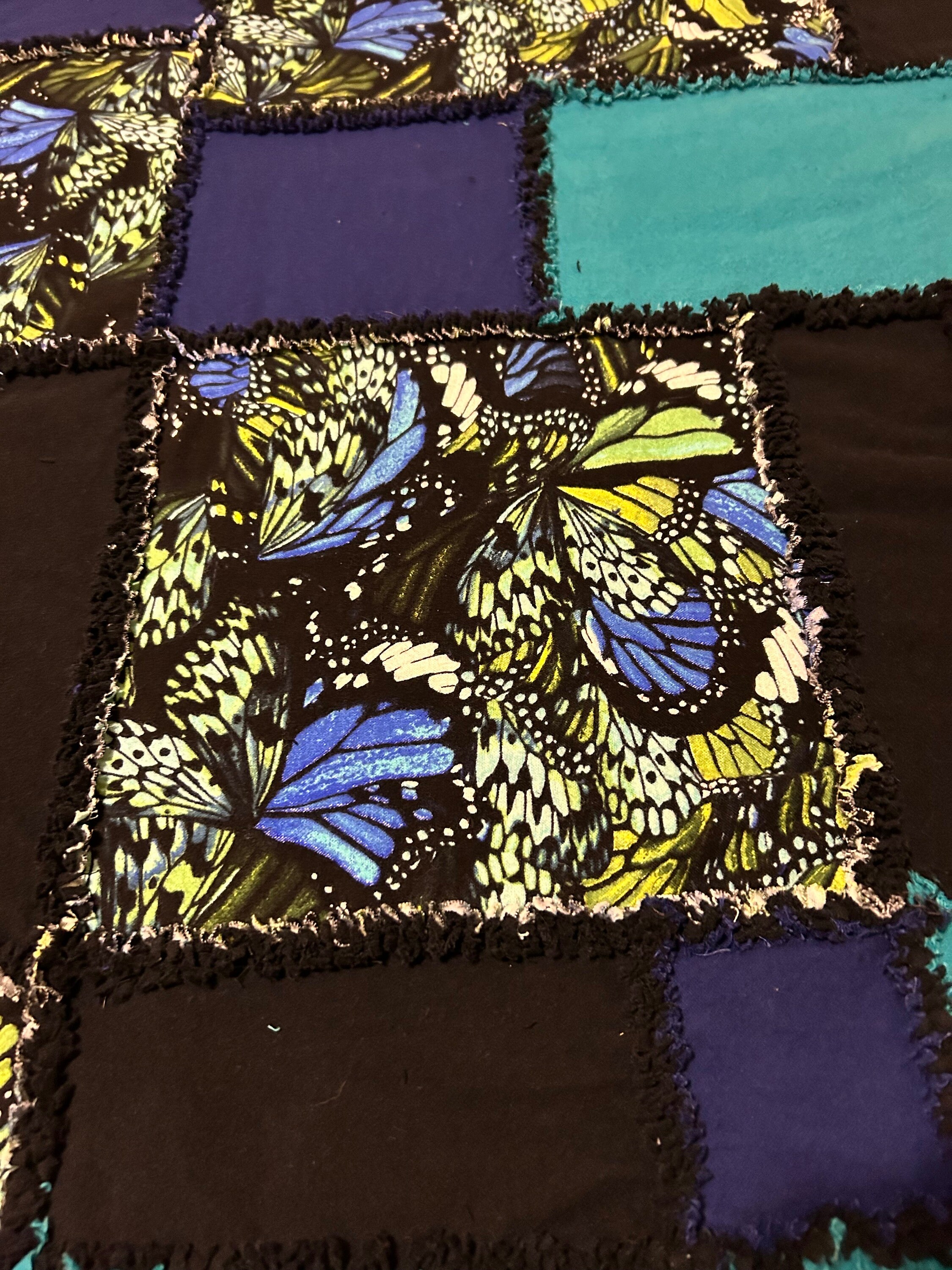 Blacks and Blues Butterflies Rag Quilt - Etsy