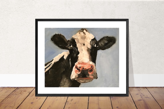 White Cow Print Rustic Home Decor Farmhouse Art Vegan gift Swiss Cow Print