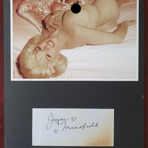 Cartão de assinatura vintage autografado Jayne Mansfield fosco com foto brilhante COA # JM59962