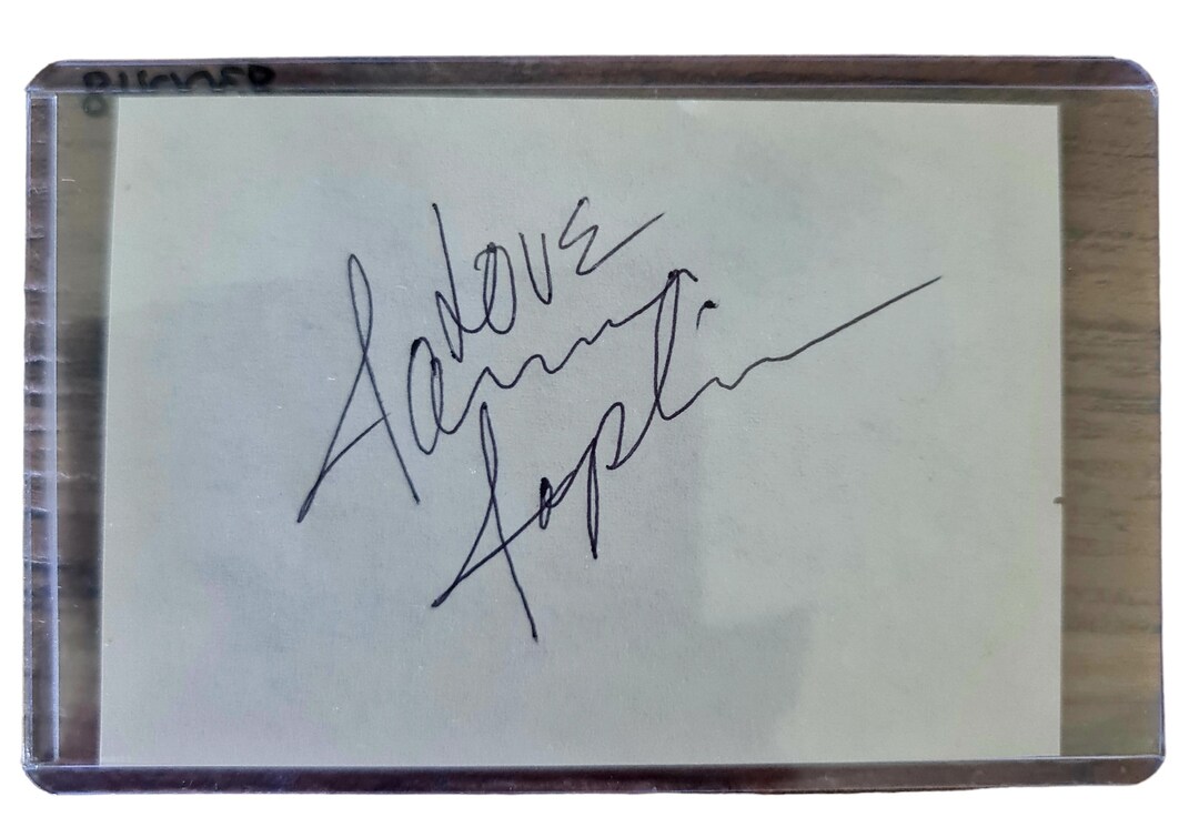 JANIS JOPLIN Signed Autographed Paper With Photo Blue Pen COA Hologram