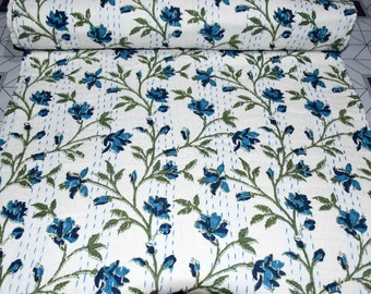 Kantha Quilt, Cotton Kantha Quilt, Kantha Blanket, Kantha Throw, Indian Cotton Hand Block Print Kantha Quilt, Indian Kantha Bedspread