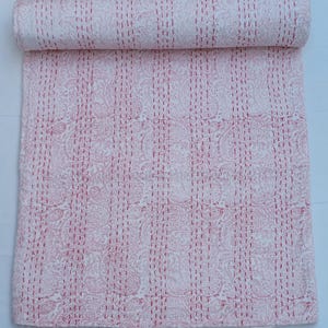 Kantha Stitch Pure Cotton Reversible Bed/Sofa Throw King Size | Handmade HandPrinted Floral Dohar Hand Made Block Print Red