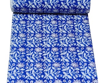 Indian Kantha Quilt: Hand Block Print Cotton Bedspread, Boho Bedding